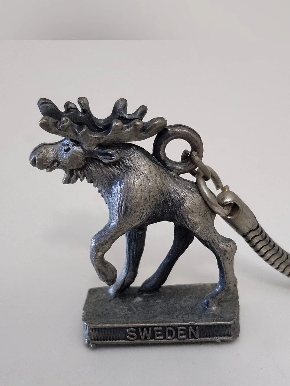 Scandinavian Moose Key Ring Pewter Swedish Souvenir 3D Detailed